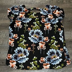 LOFT Floral Black Blouse with back cut out detail